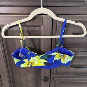 TiniBikini Reversible Bikini Top XL Blue Yellow Floral Tropical Swim NWT